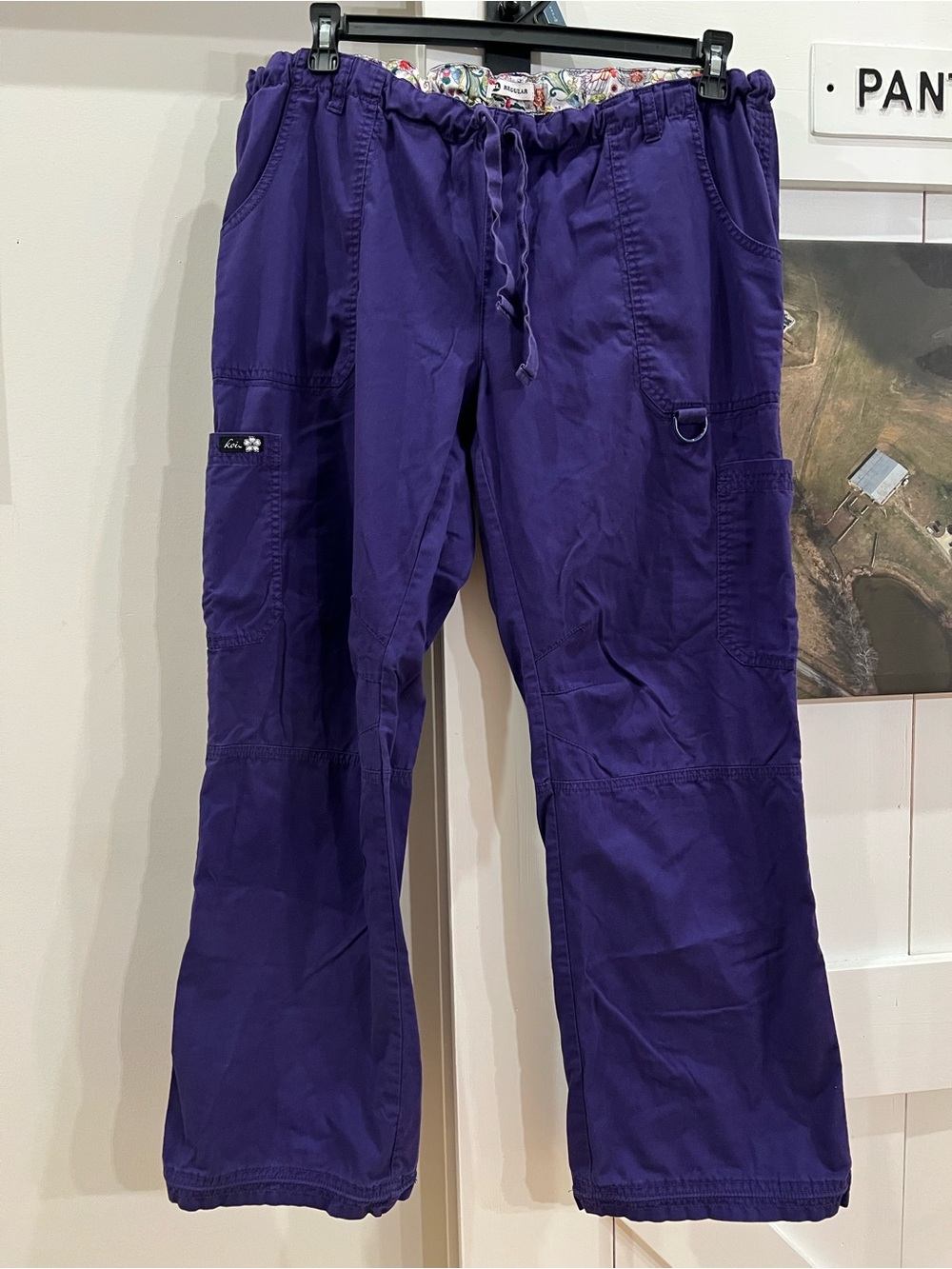 koi Women's Straight Leg Utility Scrub Pants in Deep Purple